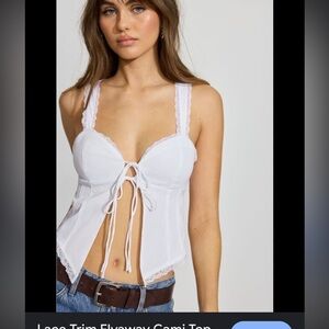 Garage White flyaway lace Ribbed tie Tank Top